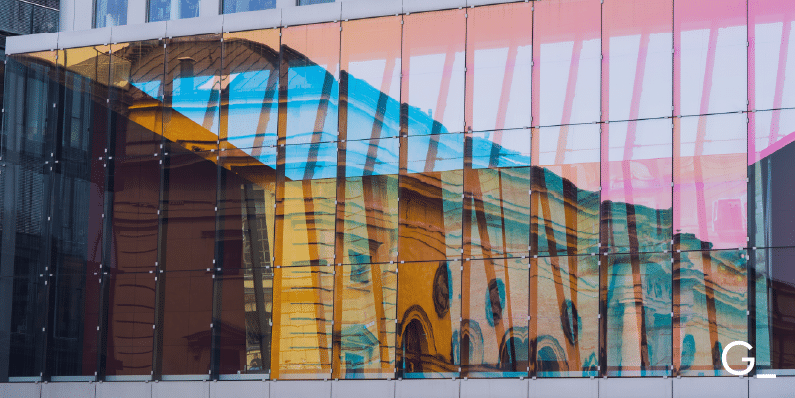 Colorful glass building
